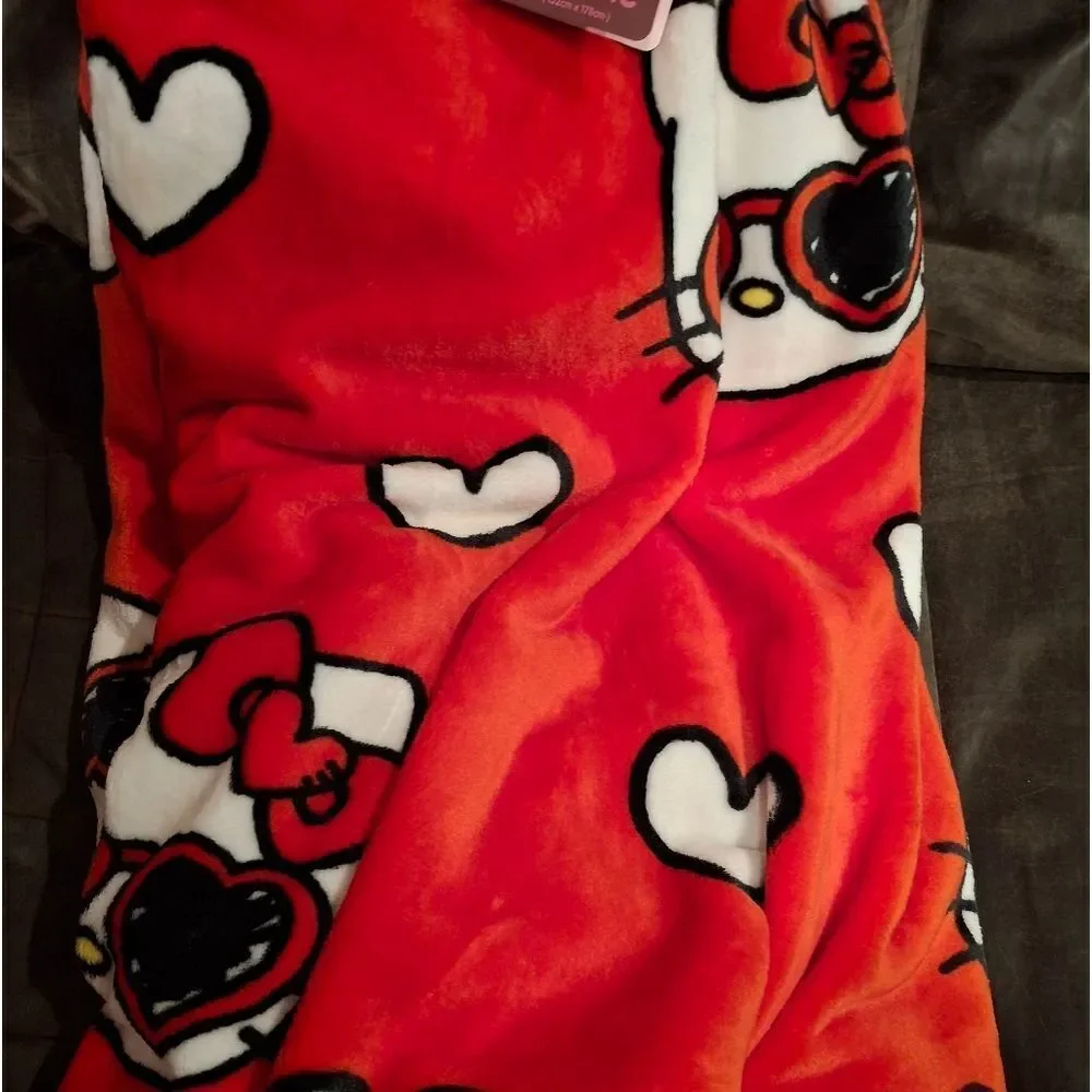 Hello Kitty Red Valentines Heart Sunglasses Throw Blanket